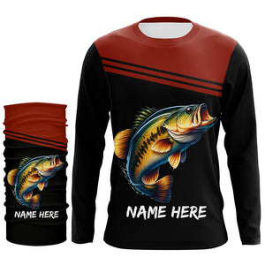 Red and black Bass Fishing Customize name Long sleeve UV protection performance Bass Fishing Shirts NQS2083