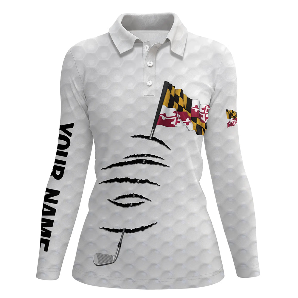 Personalized white golf polos shirt for women Maryland flag patriotic custom gifts for golf lovers NQS5912