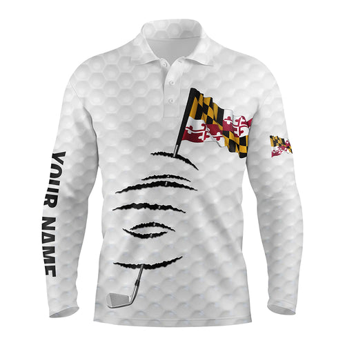Personalized white golf polos shirt for men Maryland flag patriotic custom name gifts for golf lovers NQS5912