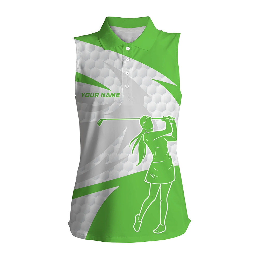 Green and white golf ball pattern Women sleeveless golf polo shirts custom golf outfits for women NQS8029