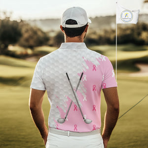 Light Pink ribbon breast cancer pattern custom white Mens golf polo shirts, team golf clubs mens tops NQS10422