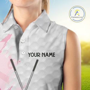 Breast cancer Women Sleeveless polos custom Pink ribbon pattern golf clubs team golf tops for ladies NQS10423