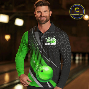 Black and Green Bowling Camo Polo, 1/4 Zip Shirt for Men Custom Team Bowling jerseys, Bowler Outfit NQS10425