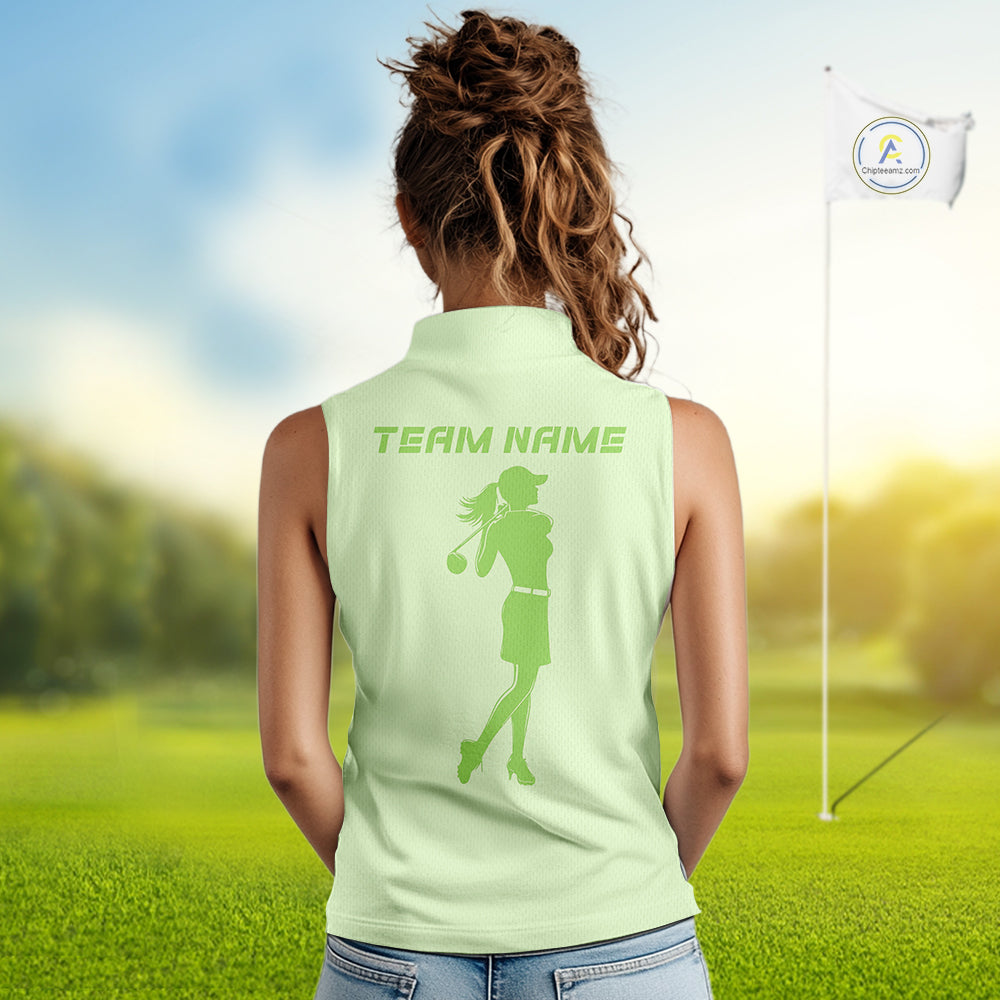Green Women Sleeveless golf polo shirts custom golf outfits for ladies, Gift for golf lovers NQS10849