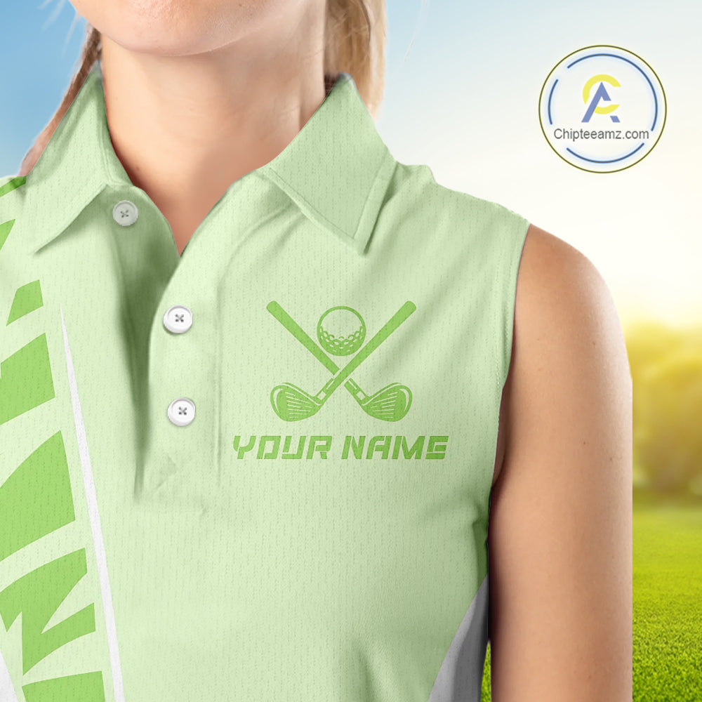 Green Women Sleeveless golf polo shirts custom golf outfits for ladies, Gift for golf lovers NQS10849