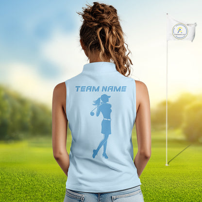 Blue Women Sleeveless golf polo shirts custom golf outfits for ladies, Gift for golf lovers NQS10850