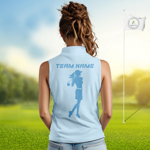 Blue Women Sleeveless golf polo shirts custom golf outfits for ladies, Gift for golf lovers NQS10850