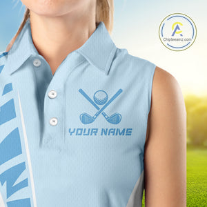 Blue Women Sleeveless golf polo shirts custom golf outfits for ladies, Gift for golf lovers NQS10850