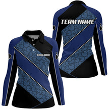 Load image into Gallery viewer, Black and Blue Camo Custom Bowling Polo, Quarter Zip Shirt For Women Personalized Bowling Team Jerseys NQS8907