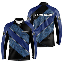 Load image into Gallery viewer, Black and Blue Camo Custom Bowling Polo, Quarter Zip Shirt For Men Personalized Bowling Team Jerseys NQS8907