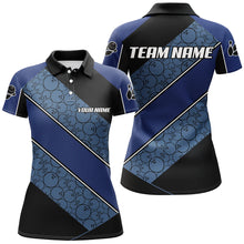 Load image into Gallery viewer, Black and Blue Camo Custom Bowling Polo, Quarter Zip Shirt For Women Personalized Bowling Team Jerseys NQS8907