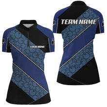 Load image into Gallery viewer, Black and Blue Camo Custom Bowling Polo, Quarter Zip Shirt For Women Personalized Bowling Team Jerseys NQS8907