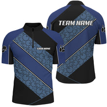Load image into Gallery viewer, Black and Blue Camo Custom Bowling Polo, Quarter Zip Shirt For Men Personalized Bowling Team Jerseys NQS8907