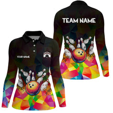Load image into Gallery viewer, Colorful pattern and black Custom Bowling Polo, Quarter Zip Shirts For Women, Bowling Team Jerseys NQS9151