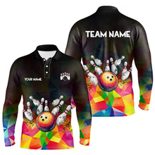 Load image into Gallery viewer, Colorful pattern and black Custom Bowling Polo, Quarter Zip Shirts For Men, Bowling Team Jerseys NQS9151