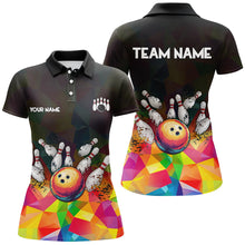 Load image into Gallery viewer, Colorful pattern and black Custom Bowling Polo, Quarter Zip Shirts For Women, Bowling Team Jerseys NQS9151