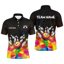 Load image into Gallery viewer, Colorful pattern and black Custom Bowling Polo, Quarter Zip Shirts For Men, Bowling Team Jerseys NQS9151