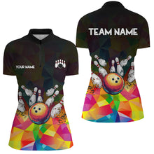Load image into Gallery viewer, Colorful pattern and black Custom Bowling Polo, Quarter Zip Shirts For Women, Bowling Team Jerseys NQS9151