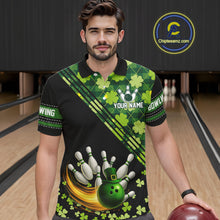Load image into Gallery viewer, Black and Green shamrock argyle pattern Bowling Shirts For Men Custom St Patrick Team Bowling Jerseys NQS11237