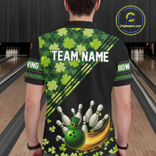 Load image into Gallery viewer, Black and Green shamrock argyle pattern Bowling Shirts For Men Custom St Patrick Team Bowling Jerseys NQS11237