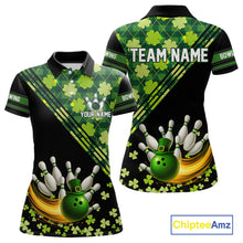 Load image into Gallery viewer, Black and Green shamrock argyle pattern Bowling Shirt For Women Custom St Patrick Team Bowling Jersey NQS11237