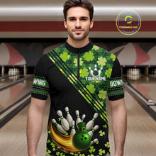 Load image into Gallery viewer, Black and Green shamrock argyle pattern Bowling Shirts For Men Custom St Patrick Team Bowling Jerseys NQS11237