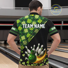Load image into Gallery viewer, Black and Green shamrock argyle pattern Bowling Shirts For Men Custom St Patrick Team Bowling Jerseys NQS11237