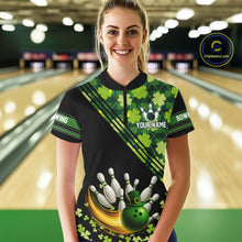 Load image into Gallery viewer, Black and Green shamrock argyle pattern Bowling Shirt For Women Custom St Patrick Team Bowling Jersey NQS11237