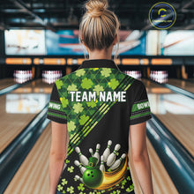Load image into Gallery viewer, Black and Green shamrock argyle pattern Bowling Shirt For Women Custom St Patrick Team Bowling Jersey NQS11237