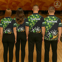 Load image into Gallery viewer, Black and Green shamrock argyle pattern Bowling Shirt For Women Custom St Patrick Team Bowling Jersey NQS11237
