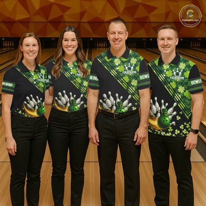 Black and Green shamrock argyle pattern Bowling Shirt For Women Custom St Patrick Team Bowling Jersey NQS11237