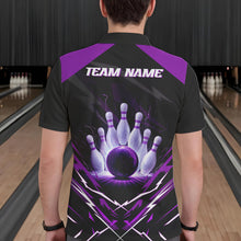 Load image into Gallery viewer, Black and Purple Lightning thunder Bowling Polo, Quarter Zip shirts for Men Custom Bowling Team Jersey NQS9358