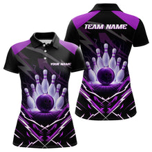 Load image into Gallery viewer, Black and Purple Lightning thunder Women Bowling Polo, Quarter Zip shirts Custom Bowling Team Jersey NQS9358