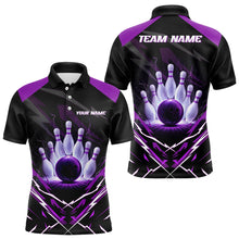 Load image into Gallery viewer, Black and Purple Lightning thunder Bowling Polo, Quarter Zip shirts for Men Custom Bowling Team Jersey NQS9358