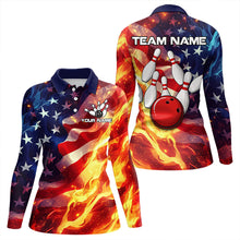 Load image into Gallery viewer, Flame American Flag Bowling Polo, Quarter Zip shirts for Women Custom Patriotic Team Bowling Jersey NQS9360