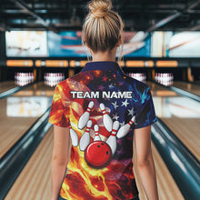 Load image into Gallery viewer, Flame American Flag Bowling Polo, Quarter Zip shirts for Women Custom Patriotic Team Bowling Jersey NQS9360