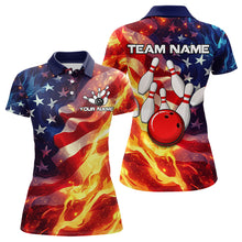 Load image into Gallery viewer, Flame American Flag Bowling Polo, Quarter Zip shirts for Women Custom Patriotic Team Bowling Jersey NQS9360