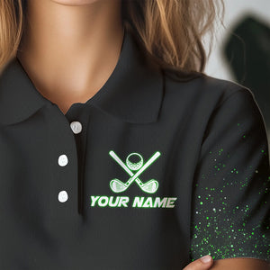 Black And Green Glitter Lucky Women golf polo shirt custom St Patrick Day golf tops for ladies NQS9365