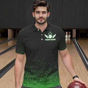 Black And Green Glitter Lucky Custom Bowling Team Shirt For Men, St Patrick Day Uniform Bowler Outfits NQS9364