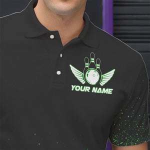 Black And Green Glitter Lucky Custom Bowling Team Shirt For Men, St Patrick Day Uniform Bowler Outfits NQS9364