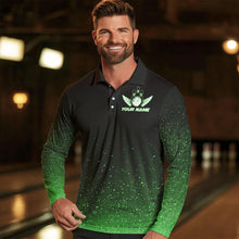 Load image into Gallery viewer, Black And Green Glitter Lucky Custom Bowling Team Shirt For Men, St Patrick Day Uniform Bowler Outfits NQS9364