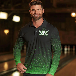 Black And Green Glitter Lucky Custom Bowling Team Shirt For Men, St Patrick Day Uniform Bowler Outfits NQS9364