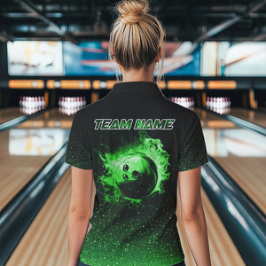 Black And Green Glitter Lucky Custom Bowling Team Shirt For Women, St Patrick Day Bowler Outfits NQS9364