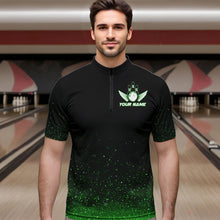 Load image into Gallery viewer, Black And Green Glitter Lucky Custom Bowling Team Shirt For Men, St Patrick Day Uniform Bowler Outfits NQS9364