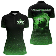 Load image into Gallery viewer, Black And Green Glitter Lucky Custom Bowling Team Shirt For Women, St Patrick Day Bowler Outfits NQS9364