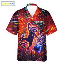 Load image into Gallery viewer, Funny Colorful Neon Cat Hawaiian Bowling Jerseys custom Button up Bowling Team League Shirt NQS11429