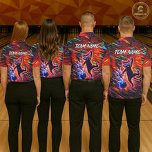 Load image into Gallery viewer, Funny Colorful Neon Cat Bowling Polo shirt, 1/4 zip shirts for Women custom Bowling Team League Shirt NQS11429