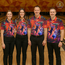 Load image into Gallery viewer, Funny Colorful Neon Cat Bowling Polo shirt, 1/4 zip shirts for Women custom Bowling Team League Shirt NQS11429