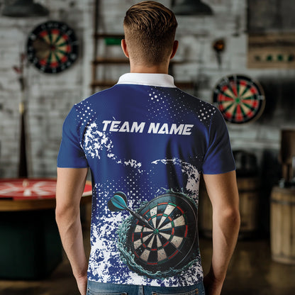 Personalized White & Blue Grunge Darts Shirt For Men Custom Dart Outfit Team Jersey NQS9510