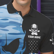 Load image into Gallery viewer, Blue Camo Skull American Flag Mens Bowling Shirts Custom Patriotic Bowling Team Jerseys For Men NQS9507